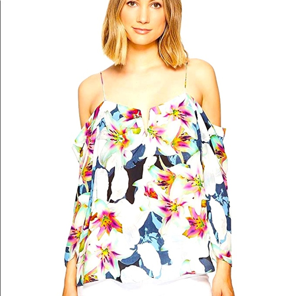 NWOT Nicole Miller Schuler Spring Floral Silk Top
